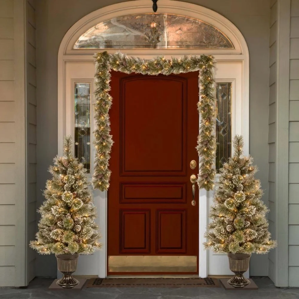National Tree Co. 9 ft. Glittery Silver Bristle Pine Garland Twinkly LED Lights